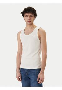 Lacoste Tank top TH0030 Biały Slim Fit. Kolor: biały. Materiał: bawełna #1