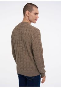 Ochnik - Sweter męski. Kolor: beżowy. Materiał: materiał. Długość: długie. Wzór: ze splotem. Sezon: jesień #3