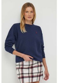 Polo Ralph Lauren bluza damska kolor granatowy gładka. Typ kołnierza: polo. Kolor: niebieski. Wzór: gładki