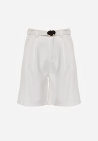 Renee - Białe Szorty Bermudy Eleganckie z Paskiem High Waist Rhodissa. Okazja: na co dzień. Stan: podwyższony. Kolor: biały. Materiał: materiał. Styl: elegancki #6