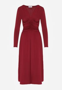 Born2be - Bordowa Marszczona Sukienka Taliowana z Wiskozą z Dekoltem V i Długim Rękawem Emirie. Okazja: na co dzień, na spotkanie biznesowe. Typ kołnierza: dekolt w kształcie V. Kolor: czerwony. Materiał: wiskoza. Długość rękawa: długi rękaw. Styl: biznesowy, casual #7