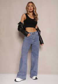 Renee - Niebieskie Jeansy z Bawełną o Szerokim Kroju High Waist Novarielle. Okazja: na co dzień. Stan: podwyższony. Kolor: niebieski. Styl: casual