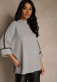 Renee - Szary Sweter Ozdobiony Lamówką na Rękawach Tusenna. Okazja: na co dzień. Kolor: szary. Materiał: jeans. Wzór: aplikacja. Styl: casual, elegancki, wizytowy #5