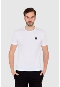 EA7 Emporio Armani - EA7 Biała koszulka męska z naszywką z logo, Rozmiar XXL. Kolor: biały. Wzór: aplikacja