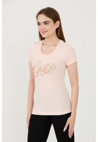 Guess - GUESS Różowy t-shirt Script. Kolor: różowy #2