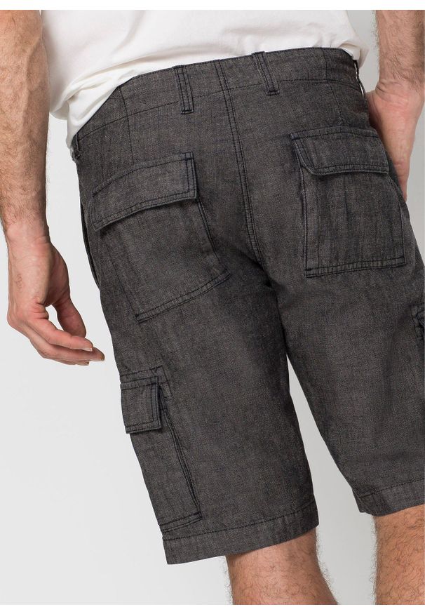 bonprix - Bermudy bojówki Loose Fit z czystej bawełny. Kolor: czarny. Materiał: bawełna. Długość: krótkie. Wzór: melanż