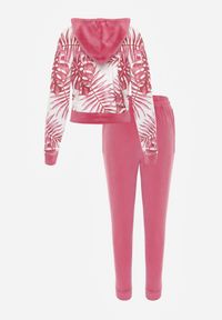 Renee - Różowy Welurowy Komplet Dresowy z Wzorzystą Bluzą z Kapturem i Joggerami Rouviana. Kolor: różowy. Materiał: welur, dresówka #8