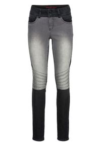 Dżinsy SKINNY dwukolorowe, w stylu biker bonprix czarny "stone" - szary denim. Kolor: czarny. Materiał: materiał, bawełna, poliester, elastan #1