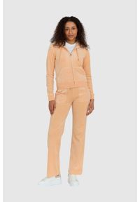 Juicy Couture - JUICY COUTURE Klasyczna welurowa rozpinana bluza damska dresowa robertson, Rozmiar M. Kolor: pomarańczowy. Materiał: welur, dresówka. Styl: klasyczny