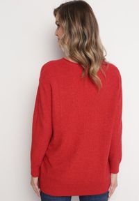 Born2be - Czerwony Klasyczny Sweter z Długim Rękawem Darissa. Kolor: czerwony. Materiał: tkanina, dzianina. Długość rękawa: długi rękaw. Długość: długie. Styl: klasyczny #3