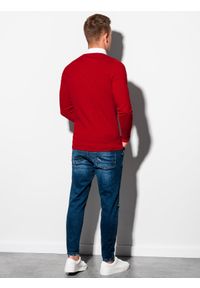 Ombre Clothing - Sweter męski E120 - czerwony - XXL. Typ kołnierza: dekolt w serek, kołnierzyk koszulowy. Kolor: czerwony. Materiał: materiał, bawełna, nylon. Styl: klasyczny #3