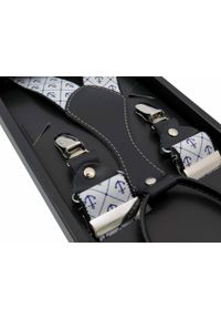 Modini - Białe szelki męskie w kotwice SZ60. Kolor: biały. Materiał: skóra, guma #1