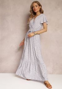 Renee - Jasnofioletowa Sukienka z Gumką w Talii i Wiązaniem z Wiskozy Daisyma. Kolor: fioletowy. Materiał: wiskoza
