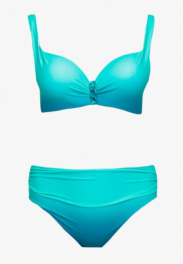 Born2be - Jasnozielone Bikini Majtki Figi i Biustonosz z Ozdobnym Marszczeniem Linaronia. Kolekcja: plus size. Kolor: zielony. Wzór: haft