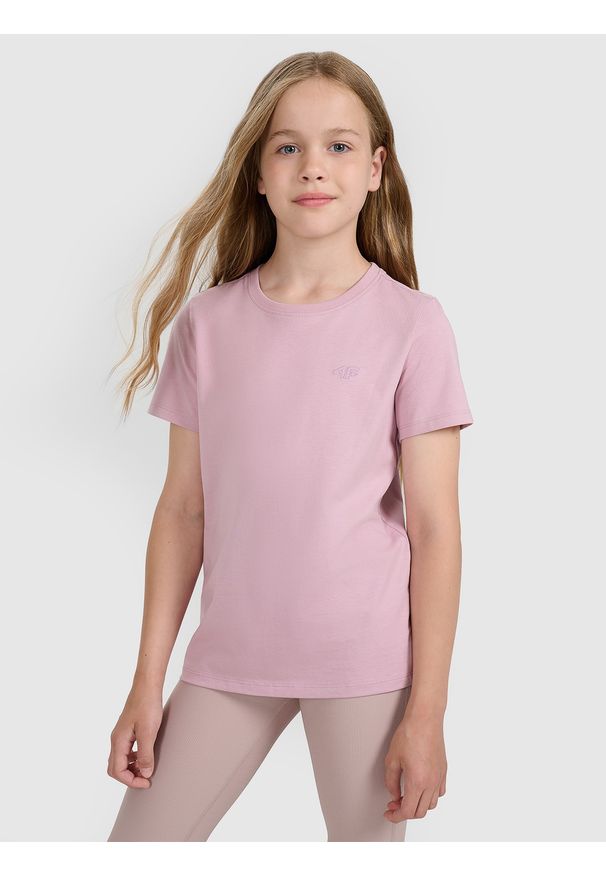 4f - 4F T-shirt oversize gładki dziewczęcy - różowy 140 (9-10 lat). Okazja: na co dzień. Kolor: różowy. Materiał: dzianina, jersey, bawełna. Długość rękawa: krótki rękaw. Długość: krótkie. Wzór: gładki. Sezon: lato. Styl: casual, klasyczny, sportowy