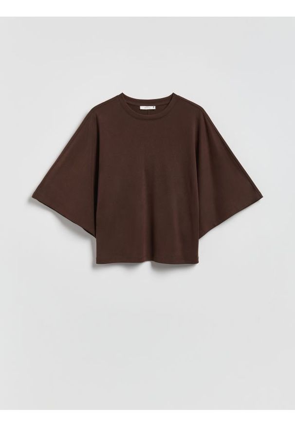 Reserved - T-shirt kimono z wiskozą - ciemnobrązowy. Kolor: brązowy. Materiał: wiskoza