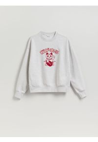 Reserved - Bluza oversize z nadrukiem - jasnoszary. Kolor: szary. Materiał: bawełna, dzianina. Wzór: nadruk