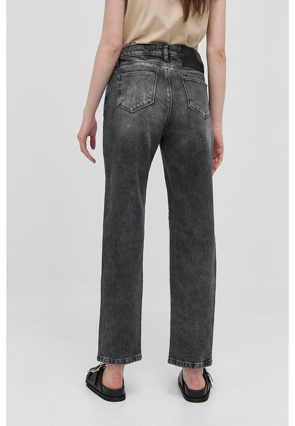 Karl Lagerfeld jeansy damskie high waist. Stan: podwyższony. Kolor: szary. Wzór: aplikacja