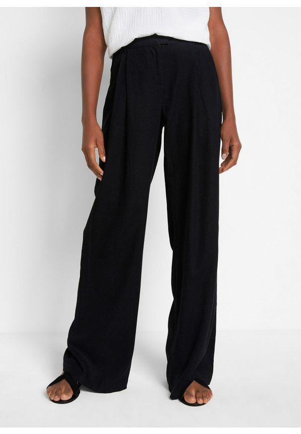 bonprix - Spodnie palazzo z lekkiego materiału z lnu i wiskozy. Kolor: czarny. Materiał: wiskoza, len, materiał