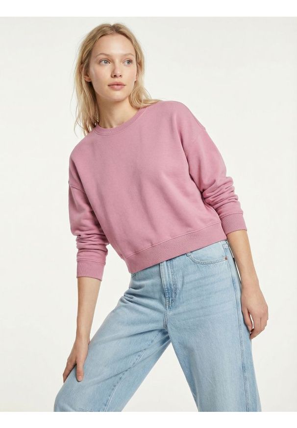 Sinsay - Krótka bluza crewneck - różowy. Kolor: różowy. Długość: krótkie