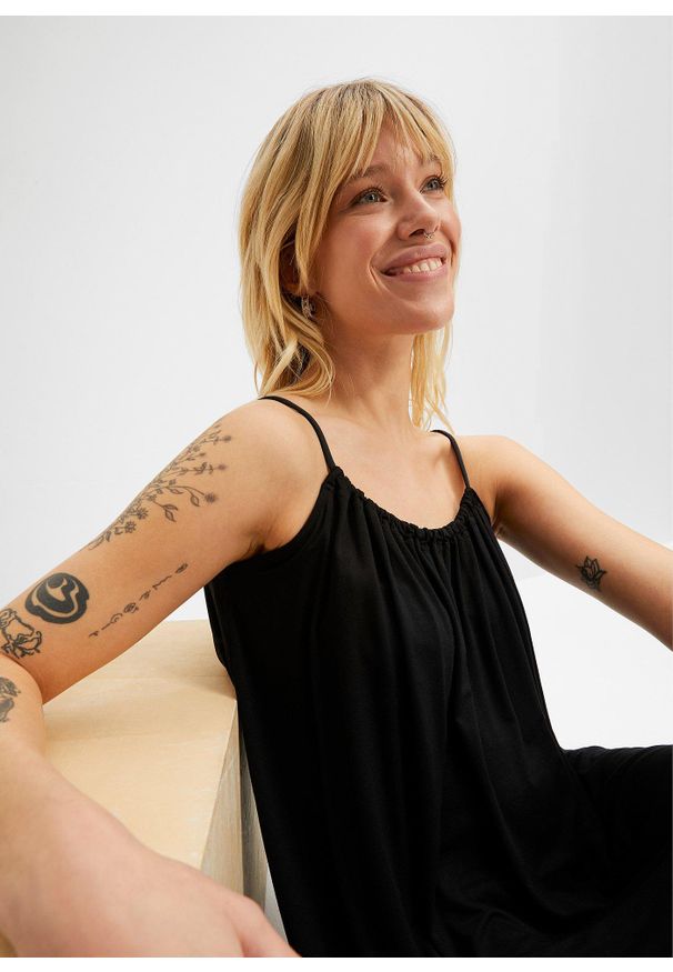 bonprix - Sukienka z dżerseju z lejącej wiskozy. Kolor: czarny. Materiał: jersey, wiskoza. Długość rękawa: na ramiączkach