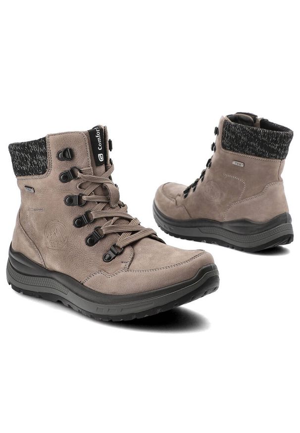 Szare Botki G-Comfort Wygodne Obuwie Damskie. Kolor: szary. Materiał: skóra, materiał. Wzór: aplikacja, napisy. Styl: klasyczny