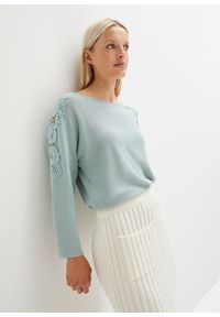 bonprix - Sweter z koronką. Kolor: szary. Materiał: koronka. Wzór: koronka #1