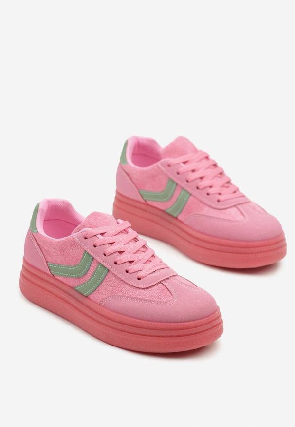 Born2be - Fuksjowe Sneakersy w Stylu Klasycznych Tenisówek na Grubej Podeszwie Grelritia. Okazja: na co dzień. Kolor: różowy. Materiał: jeans