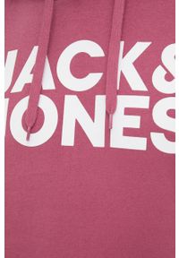 Jack & Jones bluza męska kolor różowy z kapturem z nadrukiem. Okazja: na co dzień. Typ kołnierza: kaptur. Kolor: różowy. Materiał: dzianina. Wzór: nadruk. Styl: casual #2