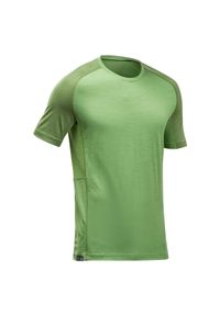 FORCLAZ - Koszulka trekkingowa męska z krótkim rękawem Forclaz MT500 merino. Kolor: zielony. Materiał: materiał, elastan, poliamid, wełna. Długość rękawa: krótki rękaw. Długość: krótkie. Sezon: zima