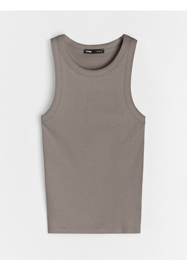 Sinsay - Bawełniany prążkowany top basic - brązowy. Kolor: brązowy. Materiał: prążkowany, bawełna