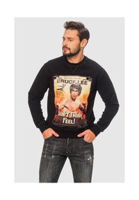 DSQUARED2 Czarna bluza męska z brucem lee, Rozmiar S. Kolor: czarny. Materiał: prążkowany, bawełna. Wzór: nadruk