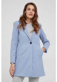 Answear Lab Płaszcz z wełną przejściowy. Okazja: na co dzień. Kolor: niebieski. Materiał: wełna. Wzór: gładki. Styl: wakacyjny #1