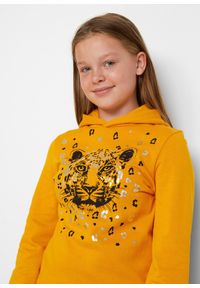 bonprix - Bluza z kapturem z bawełny organicznej. Typ kołnierza: kaptur. Kolor: pomarańczowy. Materiał: bawełna. Długość: długie. Wzór: nadruk. Styl: elegancki #3