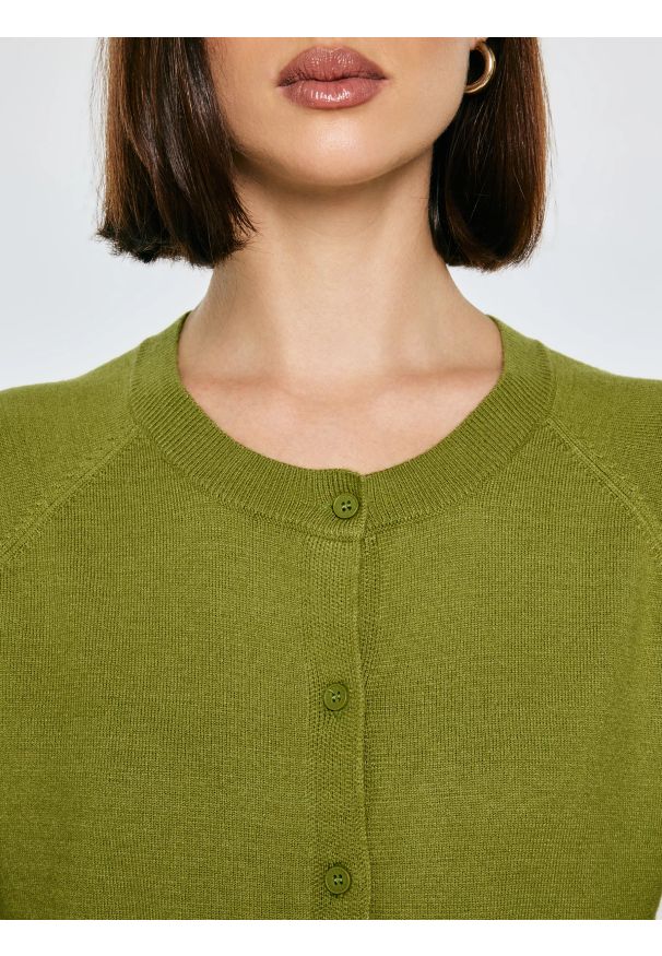 Big-Star - Kardigan damski z wiskozy zielony Suzana 301. Okazja: na co dzień. Kolor: zielony. Materiał: wiskoza. Długość rękawa: krótki rękaw. Styl: casual, elegancki, klasyczny