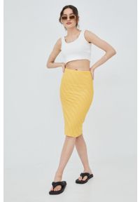 Vero Moda spódnica kolor żółty midi ołówkowa. Stan: podwyższony. Kolor: żółty. Materiał: poliester, dzianina #3