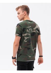 Ombre Clothing - T-shirt męski bawełniany V-NECK - khaki-camo V5 S1616 - L. Kolor: brązowy. Materiał: bawełna #3