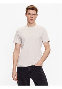 Calvin Klein T-Shirt Micro Logo Interlock K10K109894 Beżowy Regular Fit. Kolor: beżowy. Materiał: bawełna