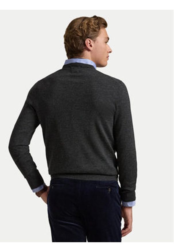 Polo Ralph Lauren Sweter 710946143003 Szary Slim Fit. Typ kołnierza: polo. Kolor: szary. Materiał: wełna