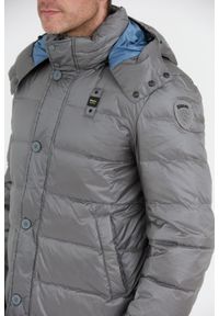 Blauer USA - BLAUER Stalowa długa puchowa kurtka męska Gus z odpinanym kapturem, Rozmiar XL. Kolor: srebrny. Materiał: puch. Długość: długie #3