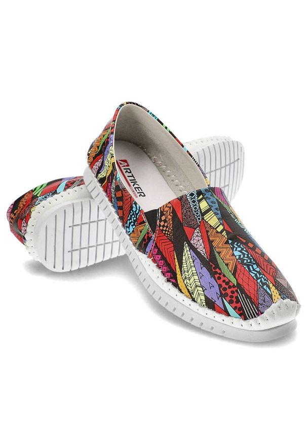 Kolorowe Półbuty Artiker Lekkie Obuwie Damskie. Materiał: skóra. Szerokość cholewki: normalna. Wzór: kolorowy