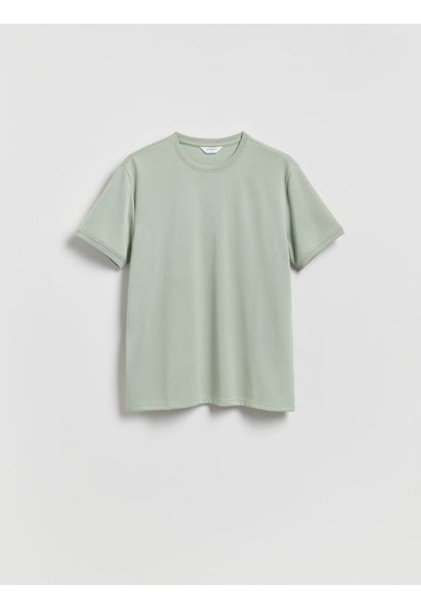 Reserved - T-shirt regular z dodatkiem lyocellu - jasnozielony. Kolor: zielony. Materiał: dzianina