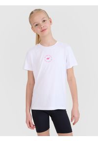 4f - 4F T-shirt sportowy regular gładki dziewczęcy - biały 146/152 (10-12 lat). Kolor: biały. Wzór: gładki. Sezon: lato. Styl: sportowy