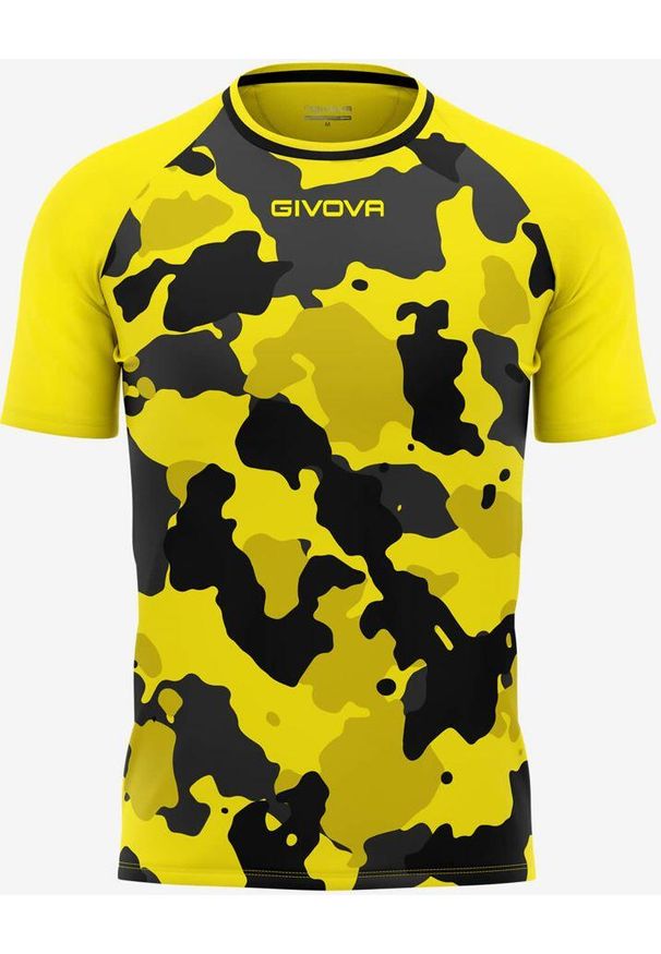 T-shirt Givova Army dla mężczyzn w kolorze żółtym i czarnym - Bawełna i komfort. Kolor: czarny, żółty, wielokolorowy. Materiał: poliester. Wzór: haft. Sport: tenis, fitness, piłka nożna