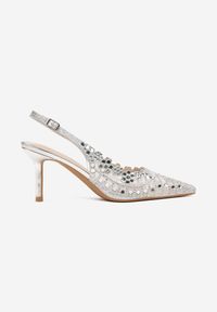 Renee - Srebrne Sandały na Szpilce Slingback z Ażurową Cholewką Latilena. Okazja: na spotkanie biznesowe, na co dzień. Nosek buta: szpiczasty. Zapięcie: sprzączka. Kolor: srebrny. Wzór: ażurowy. Sezon: lato. Obcas: na szpilce. Styl: biznesowy, casual, elegancki #6