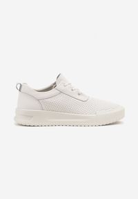 Born2be - Białe Sneakersy Skórzane z Perforowaną Cholewką Tiravis. Okazja: na co dzień. Kolor: biały. Materiał: skóra. Szerokość cholewki: normalna. Wzór: aplikacja #3