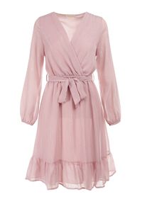 Born2be - Różowa Sukienka Pronestra. Kolor: różowy. Materiał: tkanina, materiał. Wzór: gładki. Typ sukienki: kopertowe. Styl: elegancki. Długość: mini