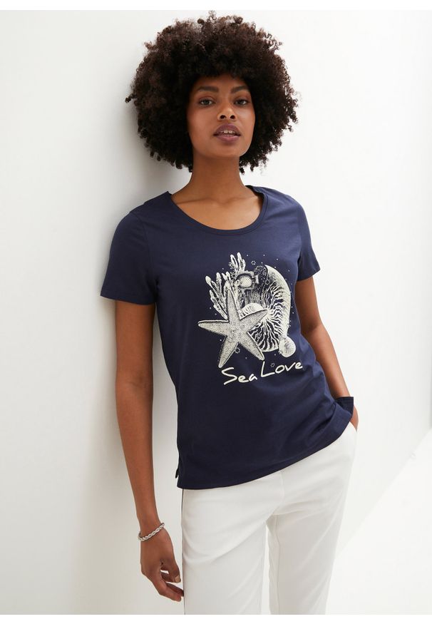 bonprix - T-shirt Sea Love. Kolor: niebieski. Wzór: nadruk. Styl: elegancki