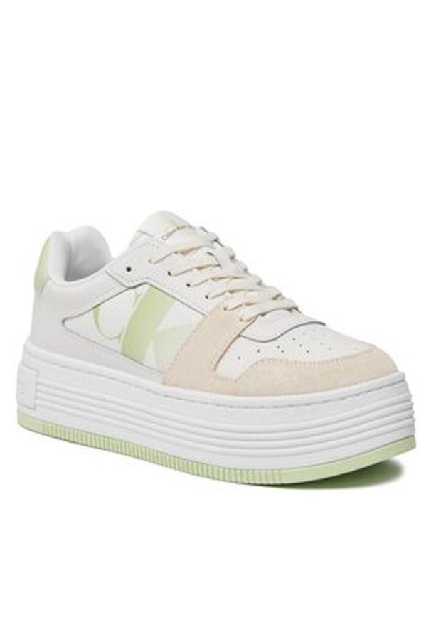 Calvin Klein Jeans Sneakersy Bold Flatf Low Lace Mix Nbs Sat YW0YW01308 Biały. Kolor: biały. Materiał: skóra