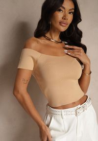 Renee - Brązowy Top z Odkrytymi Ramionami Silarea. Okazja: na co dzień. Kolor: brązowy. Sezon: lato. Styl: klasyczny, elegancki, casual #3